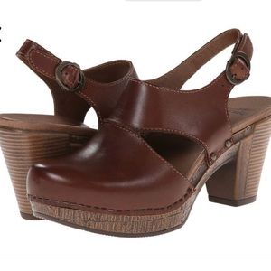 Dansko Riley Slingback Leather Clog Platform Heels in Brown Sz 39 used
